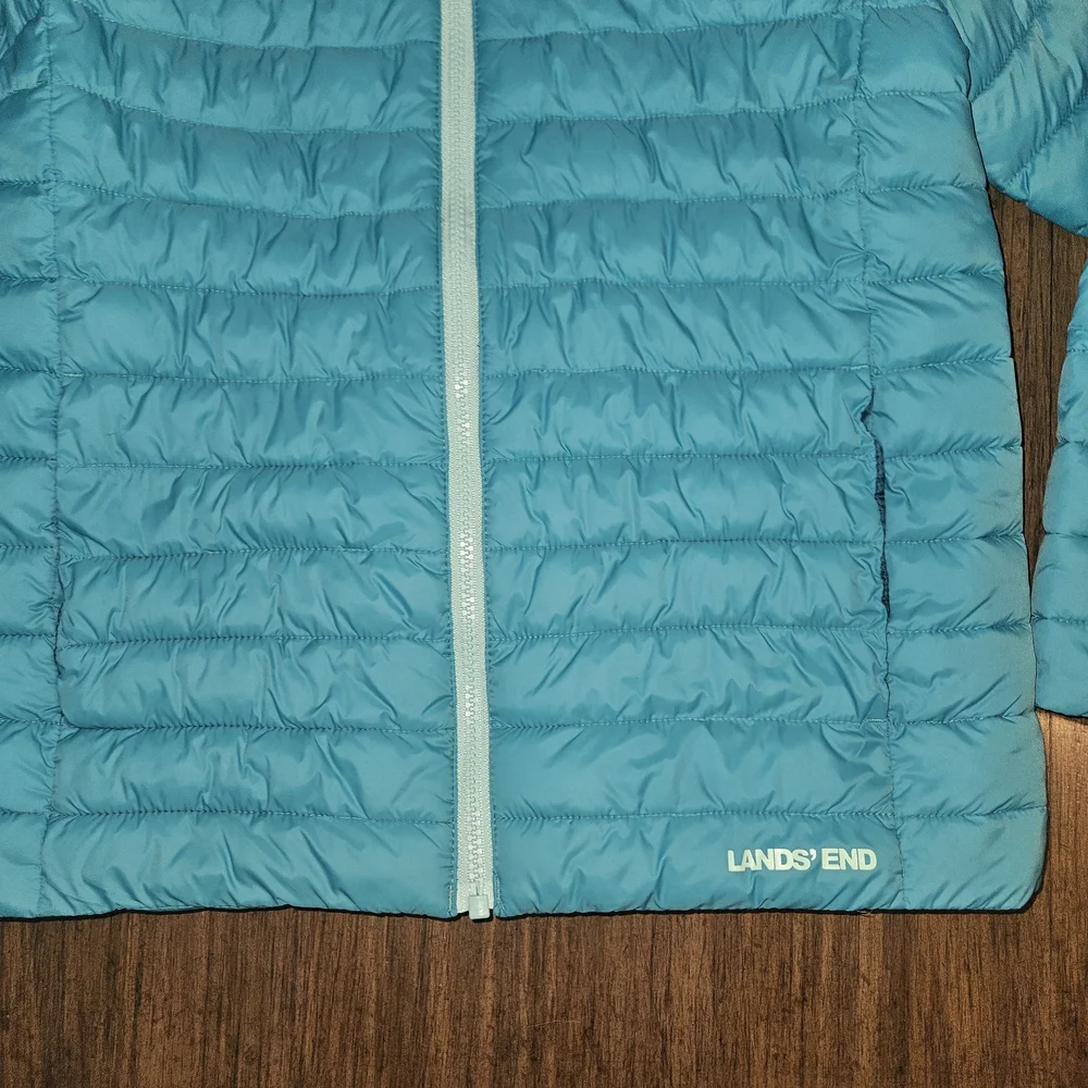 Lands' End Kids Aqua Hooded Puffer Jacket